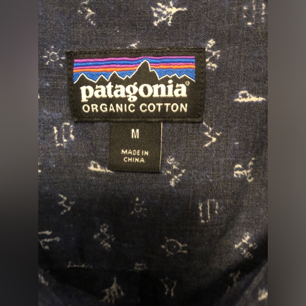Patagonia Shirt Mens Medium Blue Nautical Short Sleeve Button Up Organic Cotton - Picture 9 of 10